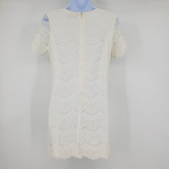 Lulus Take Me to Brunch Ivory Lace Short Sleeved Boho Shift Dress Medium - Picture 3 of 11